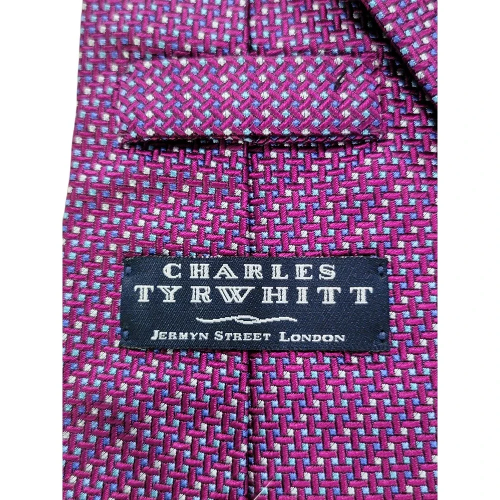 Charles Tyrwhitt Mens Purple Geometric Silk Necktie‎ Jermyn Street London